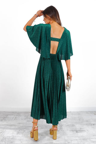 Timeless - Green Lurex Pleated Midi Dress
