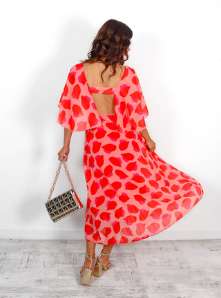 Timeless - Red Pink Abstract Print Pleated Maxi Dress