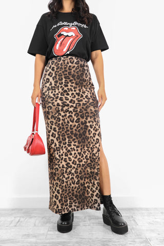 To The Maxi - Beige Leopard Mesh Maxi Skirt