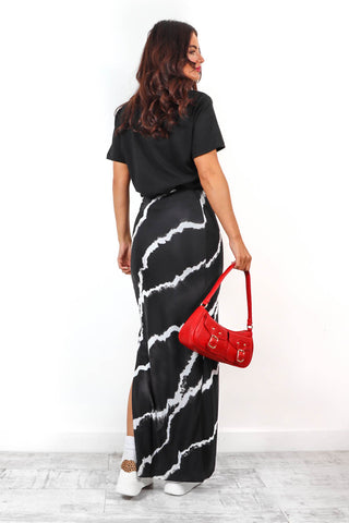 To The Maxi - Black Tie Dye Mesh Maxi Skirt