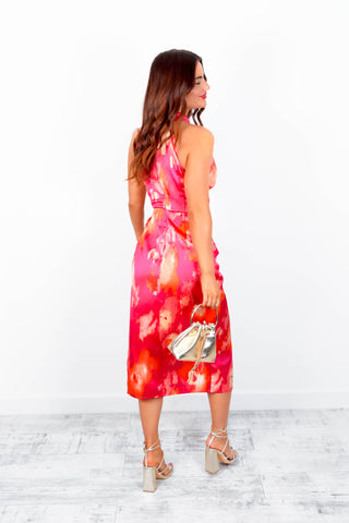 Too Halt To Handle - Pink Orange Floral Print Dress