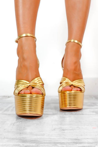 Up In The Clouds - Gold Platform Heels