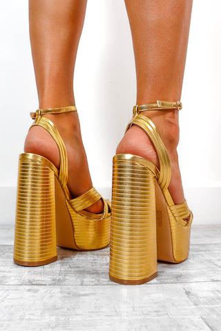 Up In The Clouds - Gold Platform Heels