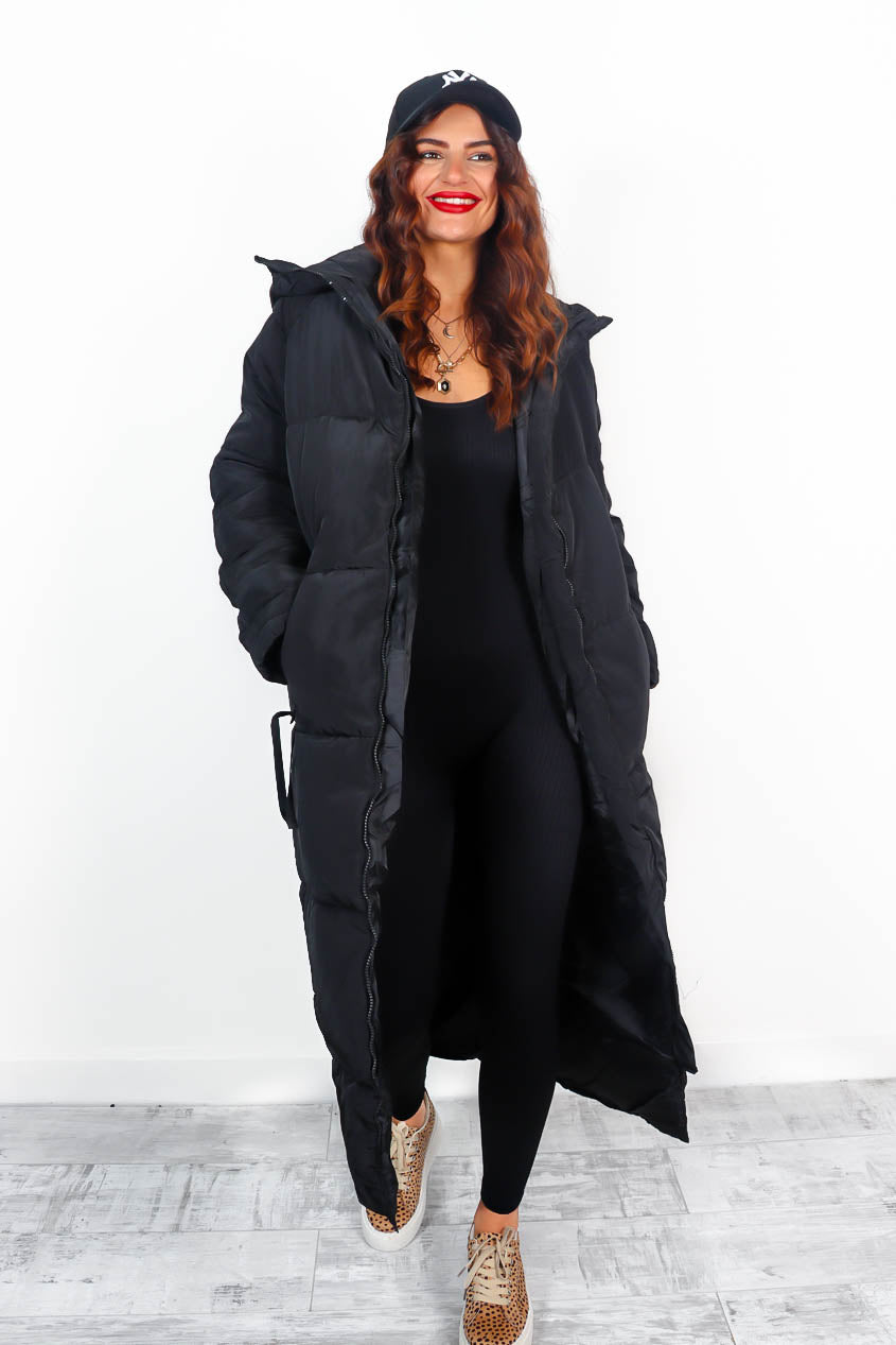 Warming Up - Black Padded Longline Oversized Puffer Coat – DLSB