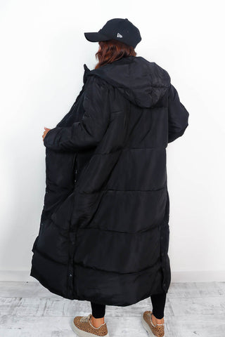 Warming Up - Black Padded Longline Oversized Puffer Coat