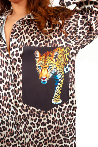 We Print This City - Beige Leopard Print Longline Shirt