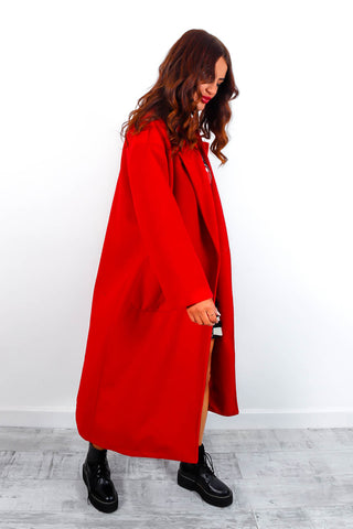 Wear Me Out - Red Oversized Long Duster Coat