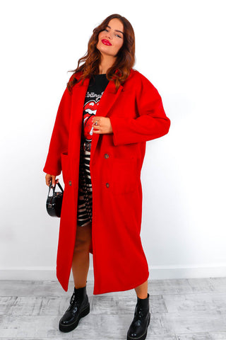 Wear Me Out - Red Oversized Long Duster Coat