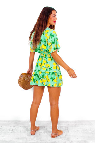 What A Hottie - Green Lemon Print Mini Dress