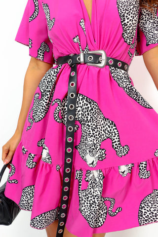 What A Hottie - Magenta Cheetah Print Mini Dress