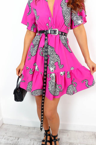 What A Hottie - Magenta Cheetah Print Mini Dress