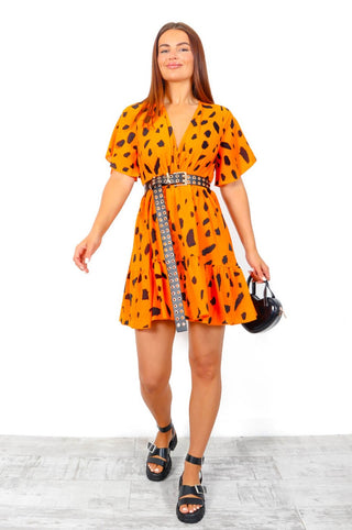 What  A Hottie - Orange Leopard Print Mini Dress