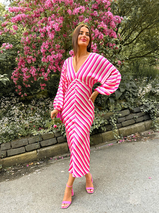 What's Your Stripe - Pink And White Stripe Print Maxi Dress