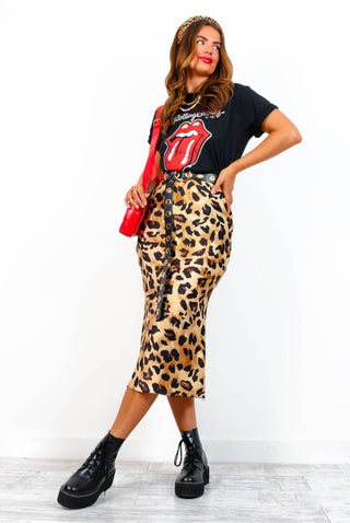 Who, Me? - Beige Leopard Midi Skirt