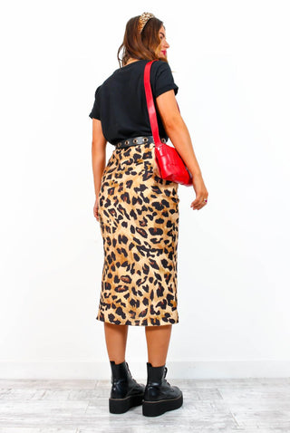 Who, Me? - Beige Leopard Midi Skirt
