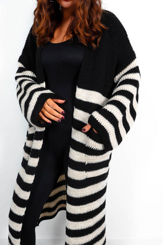 Who's Your Stripe? - Black Cream Knitted Longline Cardigan