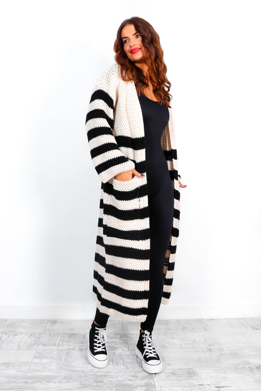 Who's Your Stripe? - Cream Black Knitted Longline Cardigan – DLSB