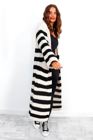 Who's Your Stripe? - Cream Black Knitted Longline Cardigan