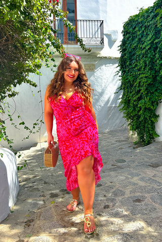 Wild About You - Pink Red Animal Print Midi Dress