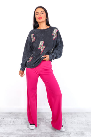 Wild Strike -  Acid Wash Leopard Pink Lighting Bolts Sweatshirt