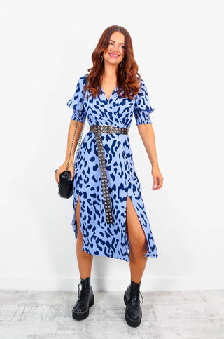Young Love - Blue Leopard Print Midi Dress