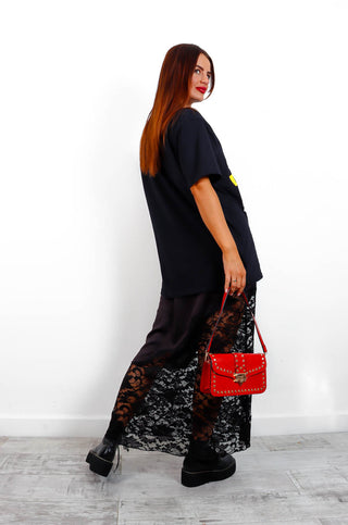 Lace To Lace - Black Midi Slip Skirt