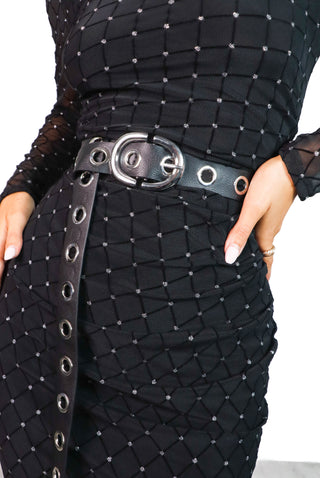 Punk Vibes - Black Silver Eyelet Belt