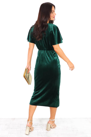 Knot Your Average - Forest Velvet Midi Dress