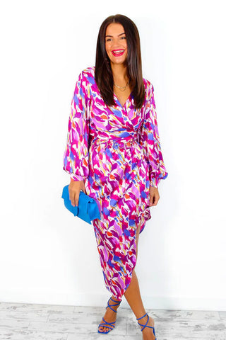 A Class Of Your Own - Pink Multi Brushstroke Midi Dress