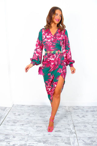 A Class Of Your Own - Green Pink Floral Midi Dress