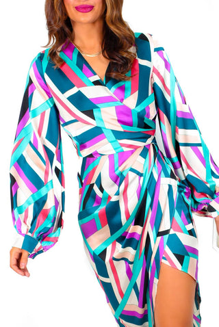 A Class Of Your Own - Purple Turquoise Abstract Midi Dress