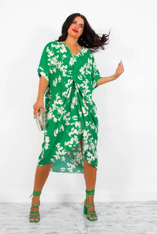 A Whole Knot Of Love - Green Floral Knot Midi Dress