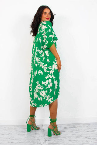 A Whole Knot Of Love - Green Floral Knot Midi Dress