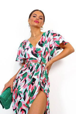 Adore Me - Pink Multi Abstract Midi Dress