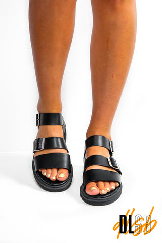 All Buckled In - Black Sandals
