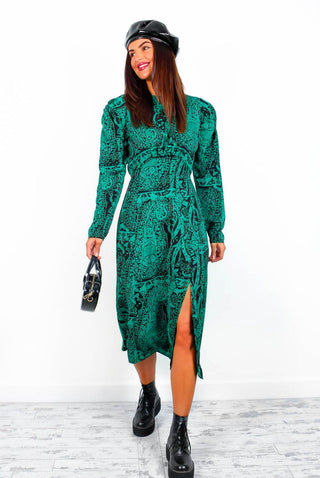 All For You - Forest Black Paisley Midi Dress