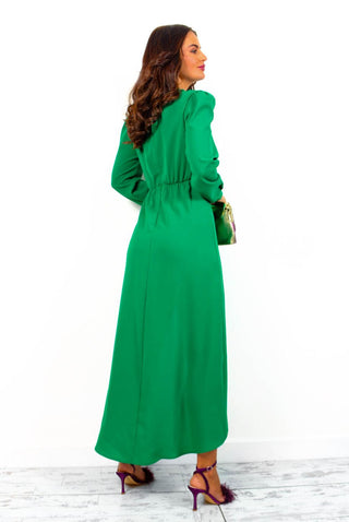 All Time Favourite - Forest Green Twist Front Midi Dress