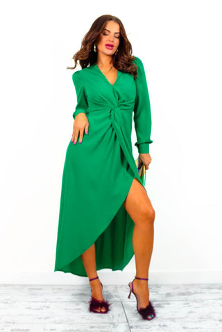 All Time Favourite - Forest Green Twist Front Midi Dress