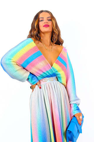 Always Be You - Rainbow Stripe Pleated Midi Dress