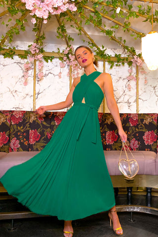 Artemis - Green Pleated Maxi Dress