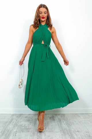 Artemis - Green Pleated Maxi Dress