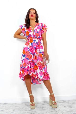 Be My Lover - Pink Multi Floral Midi Dress
