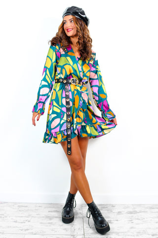 Better Shape Up - Forest Multi Abstract Mini Wrap Dress