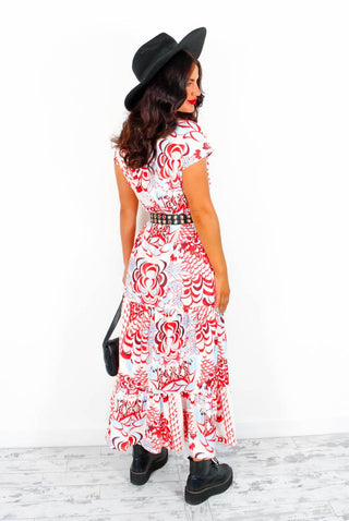 Call My Name - Red Multi Print Midi Dress