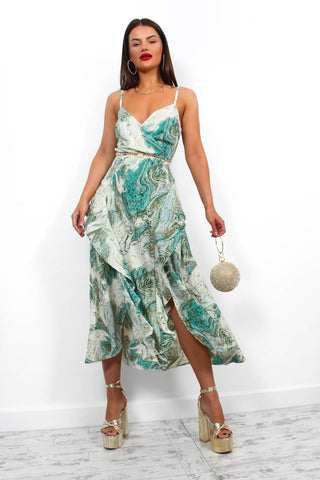 Chase Your Dreams - Sea Green Marble Print Midi Dress