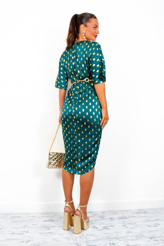 Cocktail O'Clock - Forest Gold Printed Midi Dress