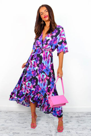 Dolce Vita - Black Blue Floral Print Maxi Dress