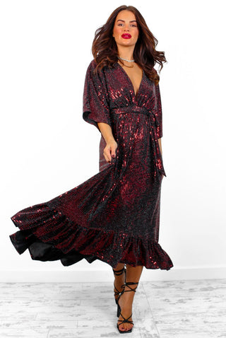 Dolce Vita - Black Red Line Sequin Midaxi Dress