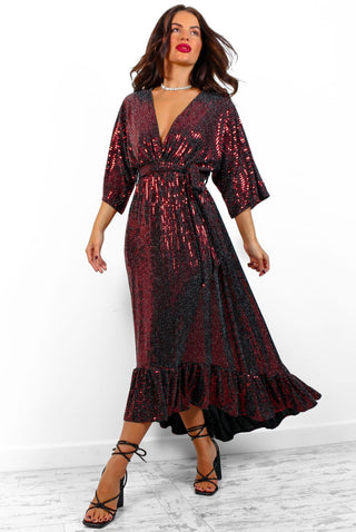 Dolce Vita - Black Red Line Sequin Midaxi Dress