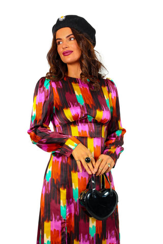 Don't Give A Glam - Black Multi Abstract Midi Dress